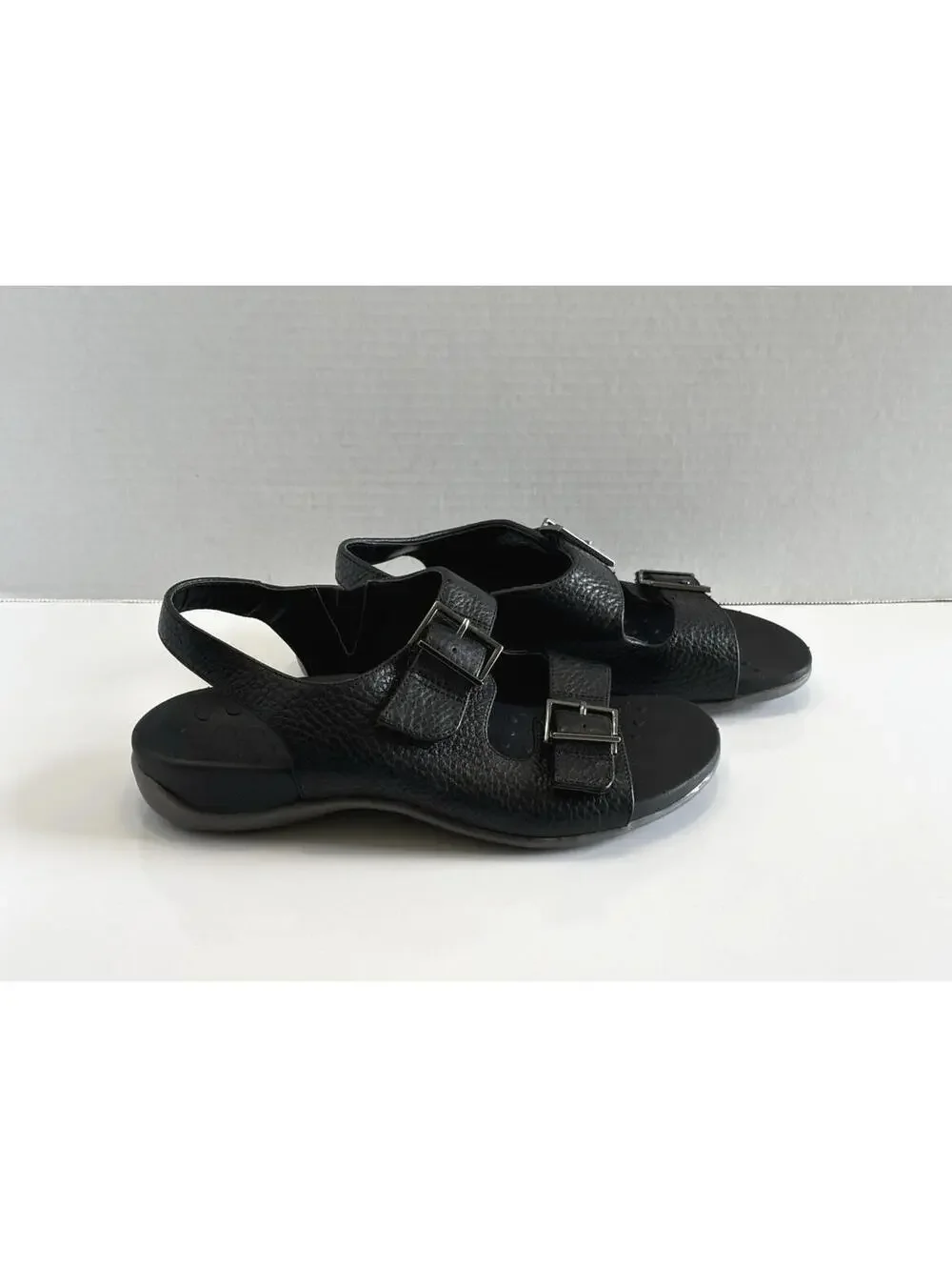 Vionic Albie Women Sz 6.5 Black Leather Strappy Slingback Orthotic Comfy Sandals